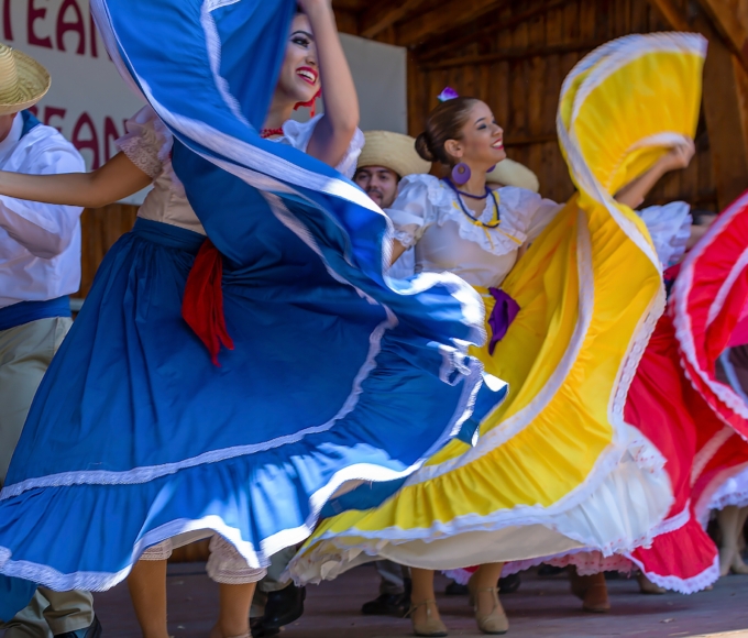 Dancers from Puerto Rico in traditional costume perform