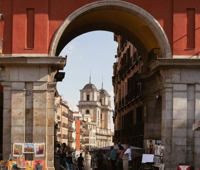 view of arch through a city street